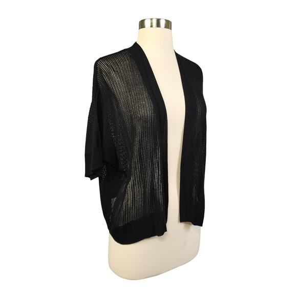 Rafaella Womens Open Knit Mesh Cardigan Size Large Black Y2K Dainty Open Front - Picture 1 of 8